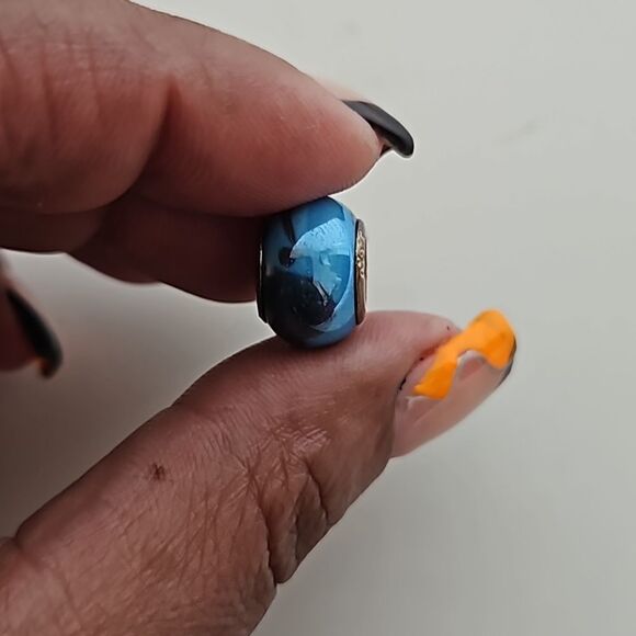 Murano Glass Bead 925 Blue/ Black - Picture 15 of 16